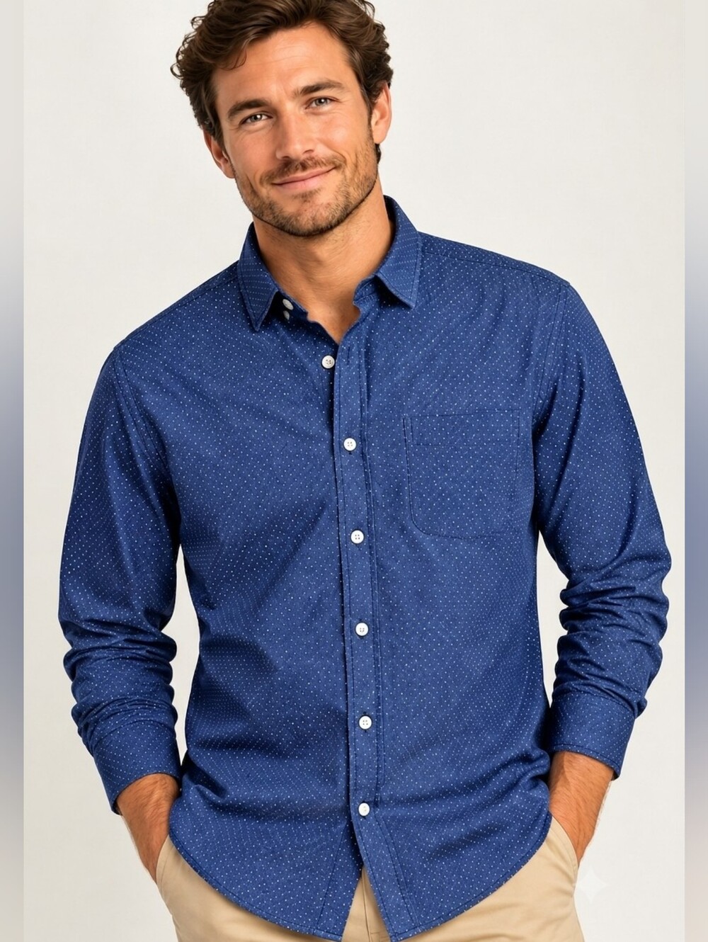 J.Crew Ludlow Blue Dress Shirt Mens Medium Polka Dot Cotton Long Sleeve Collar